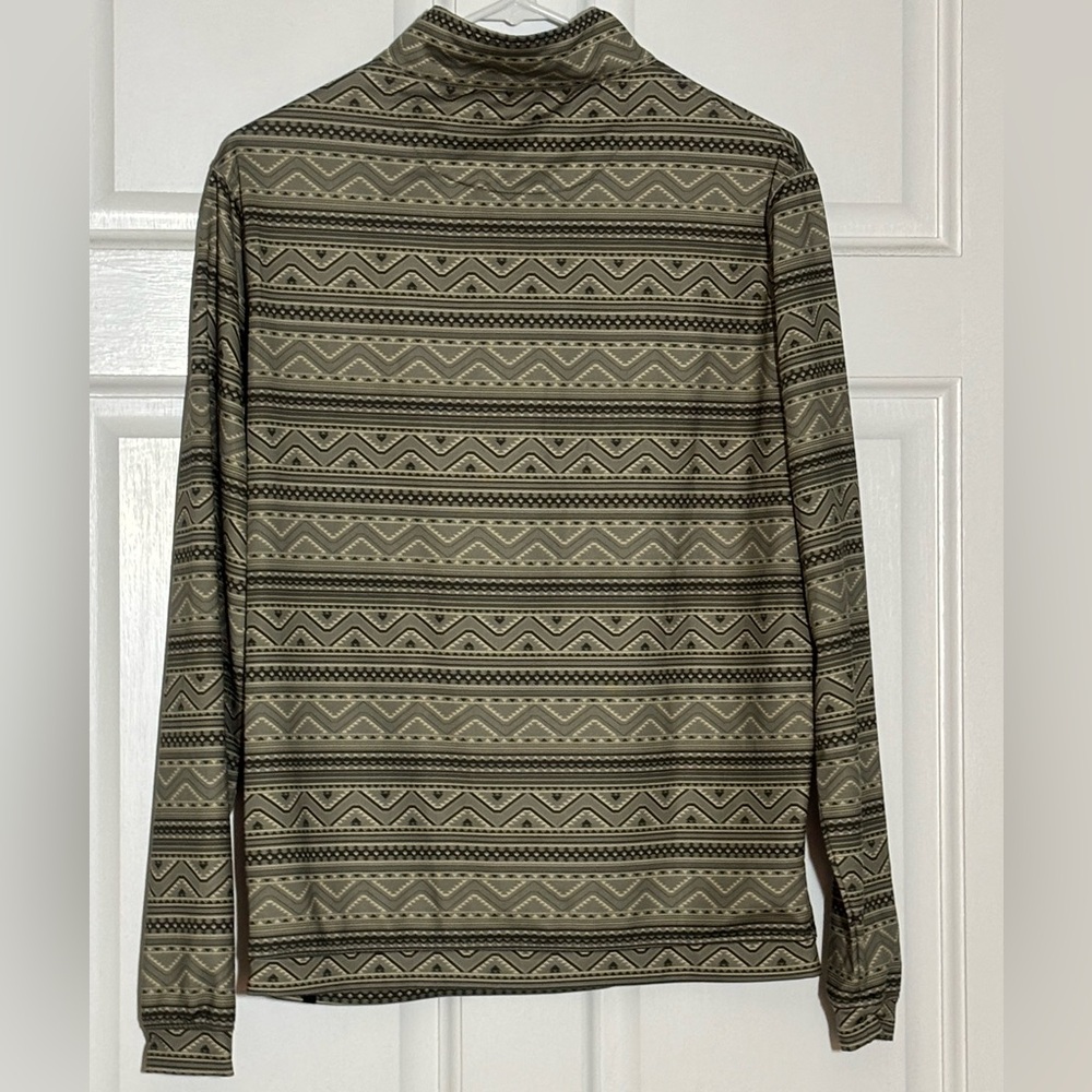 Men's Rafter C Western Aztec pattern Quarter zip shirt - Olive - Picture 2 of 6